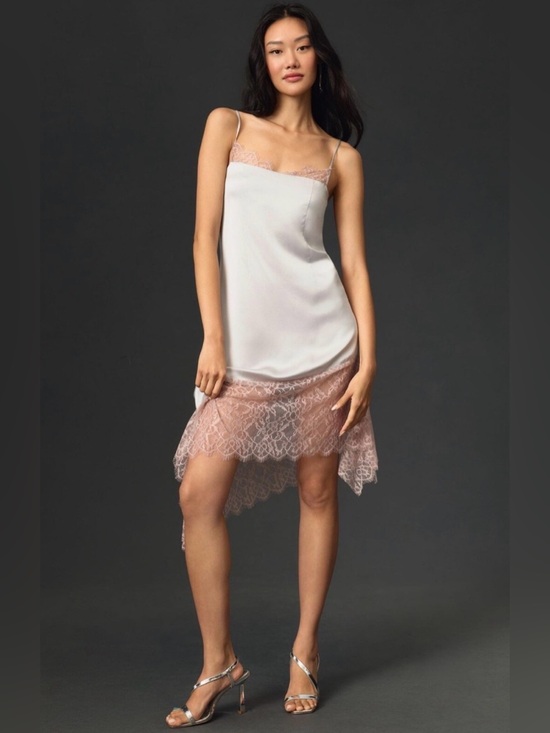 Anthropologie Dresses & Skirts - Anthropologie Women’s Lace-Trimmed Asymmetrical Midi Slip Dress Size 2 NWT